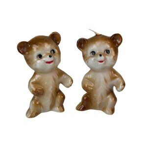 Vintage Set of 2 Anthropomorphic Bears Ceramic Figures, Animal Kitsch Home Decor